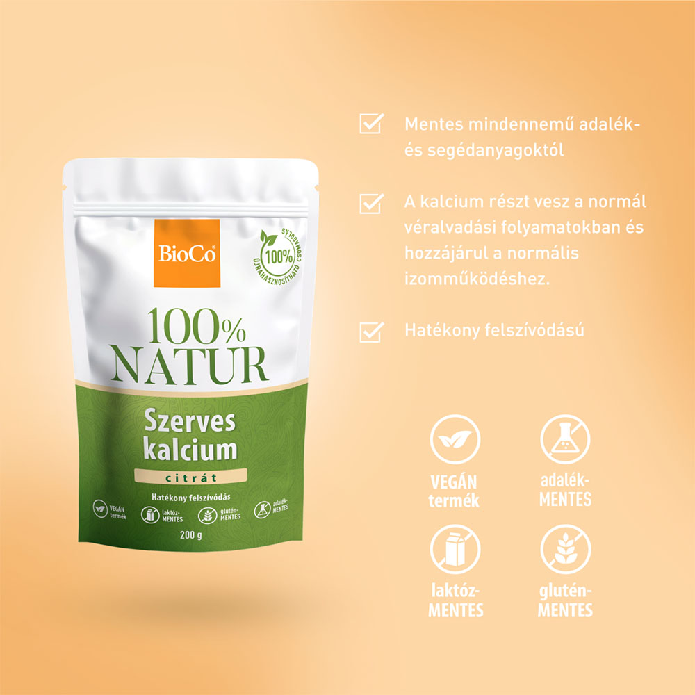 BIOCO 100% NATUR Szerves kalcium citrát tasakos por (200g)