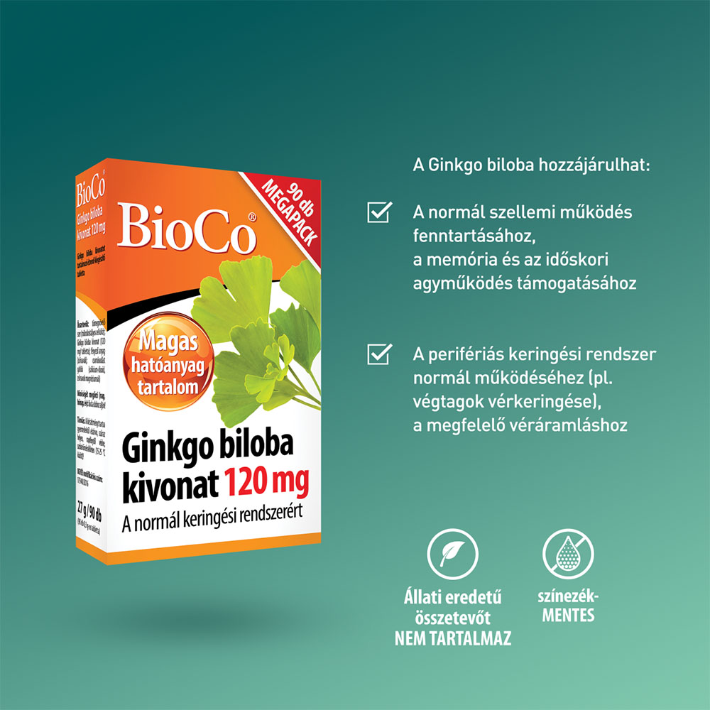 BIOCO Ginkgo Biloba kivonat 120mg tabletta (90db)