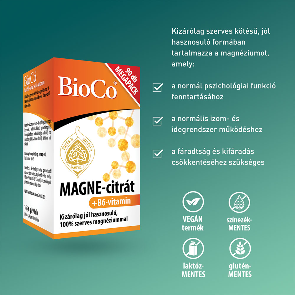 BIOCO Magne-citrát + B6-vitamin filmtabletta (90db)