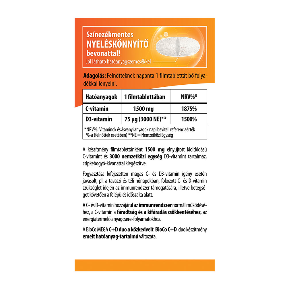 BIOCO Mega C+D duo retard C-vitamin 1500mg + D3-vitamin 3000NE filmtabletta (100db)