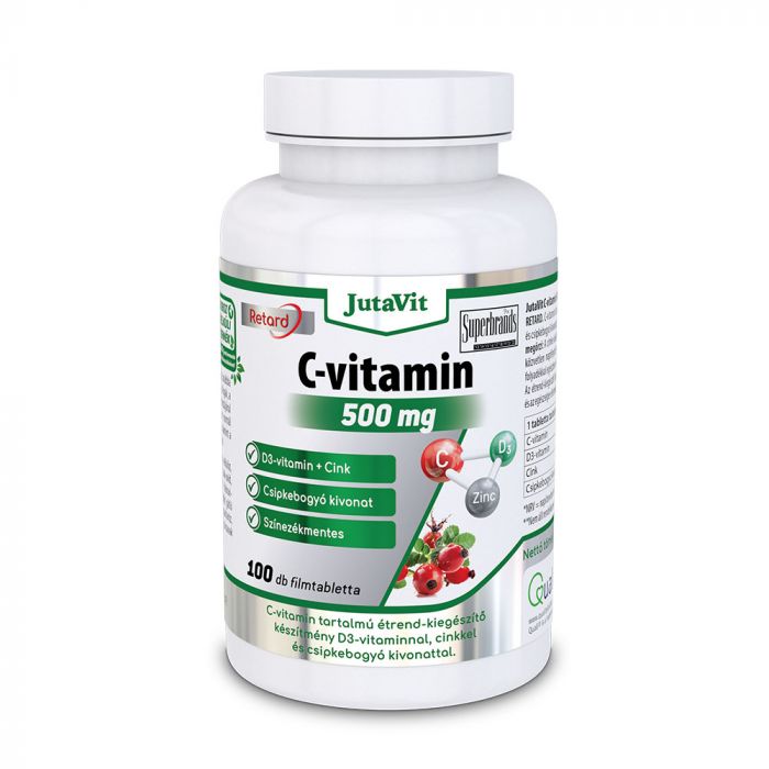 JUTAVIT C - vitamin 500 mg D3 - vitamin + cink + csipkebogyó kivonat retard filmtabletta (100db)  