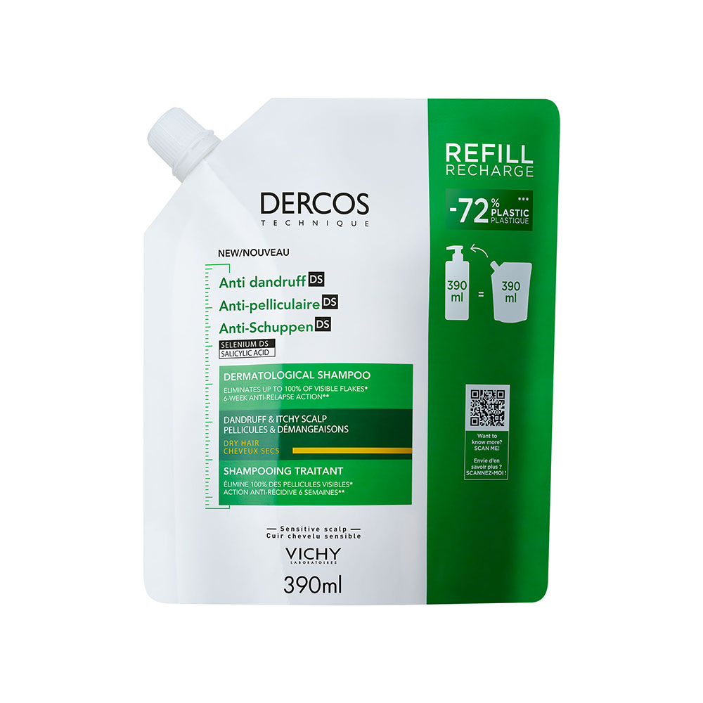 VICHY Dercos DS korpásodás elleni sampon száraz hajra utántöltő (390ml)