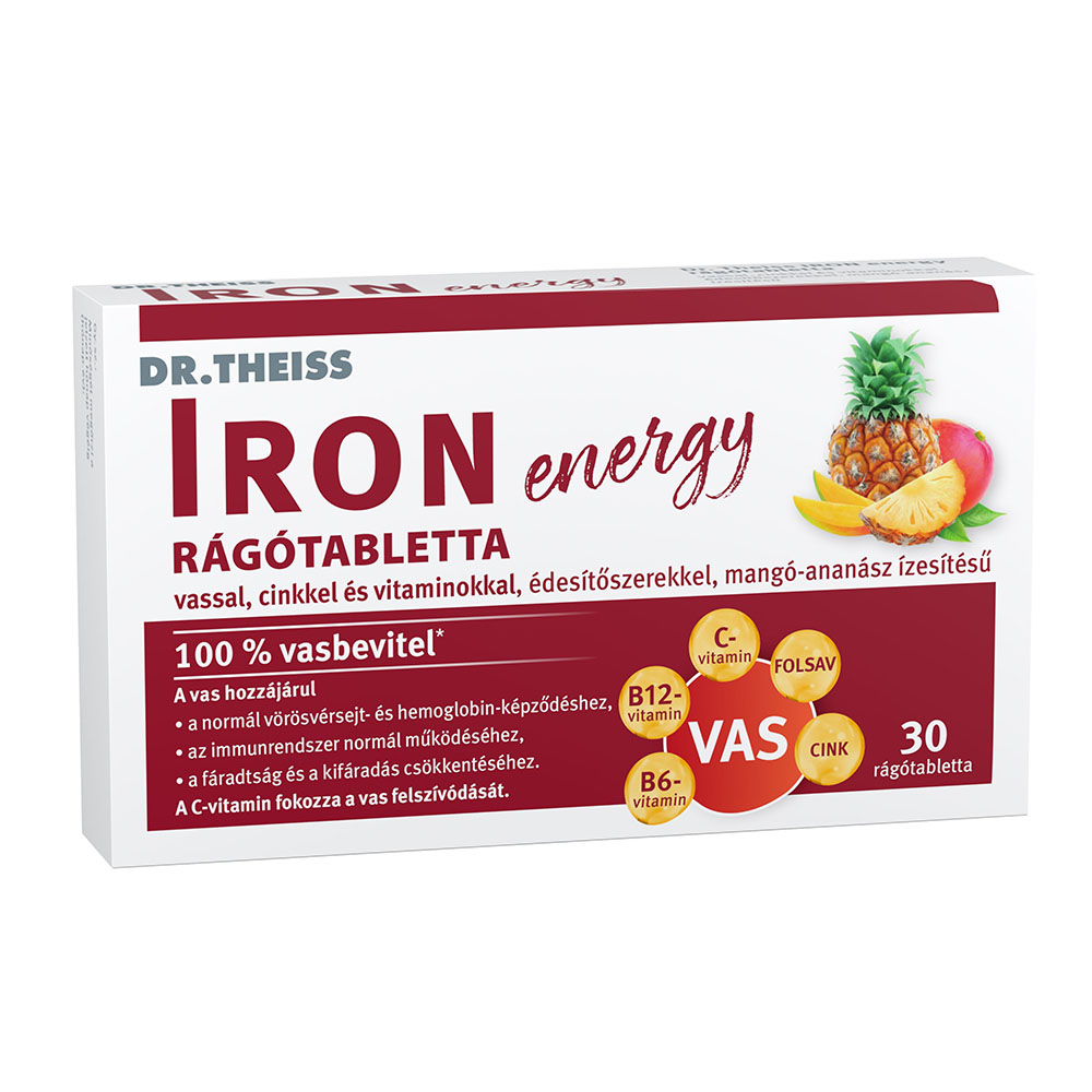 DR. THEISS Iron Energy rágótabletta mangó-ananász ízben (30db)