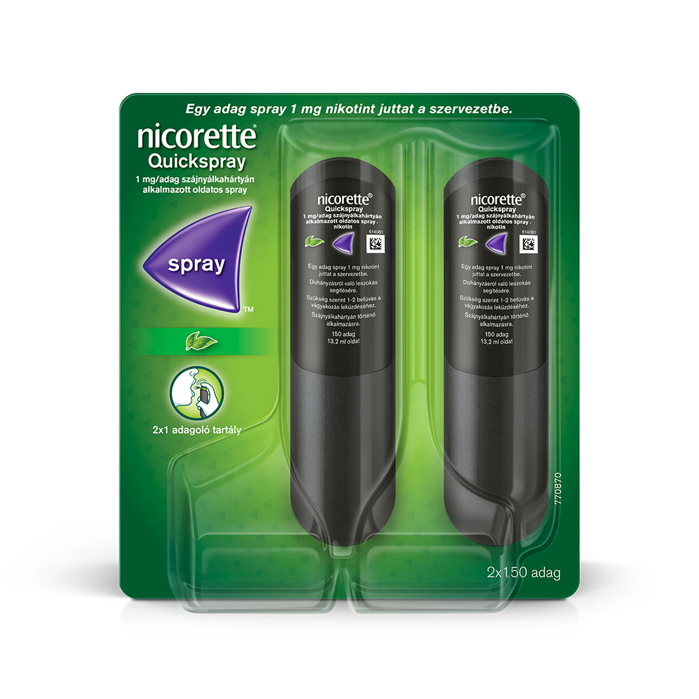 NICORETTE Quickspray 1mg/adag szájnyálkahártyán alkalmazott oldatos spray (2x1 adagoló tartály)