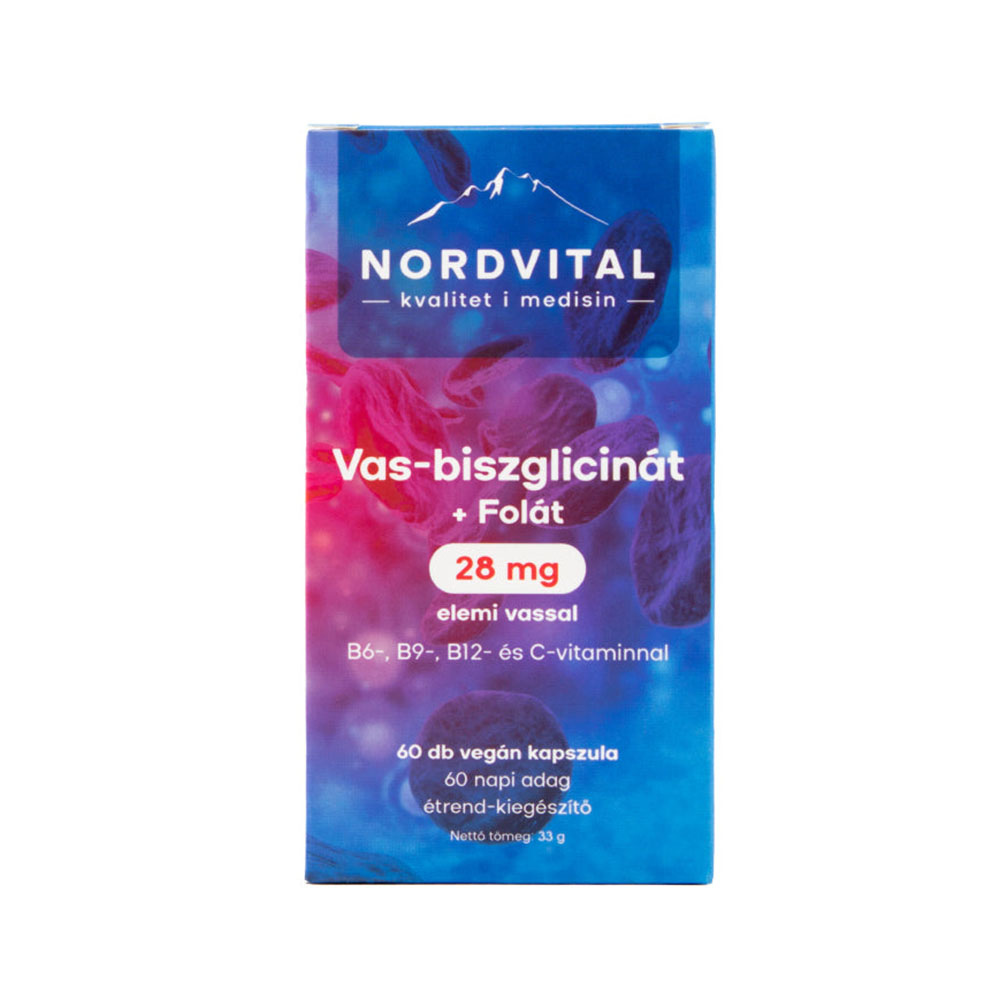 NORDVITAL Vas-biszglicinát + Folát 28 mg vegán kapszula (60db)