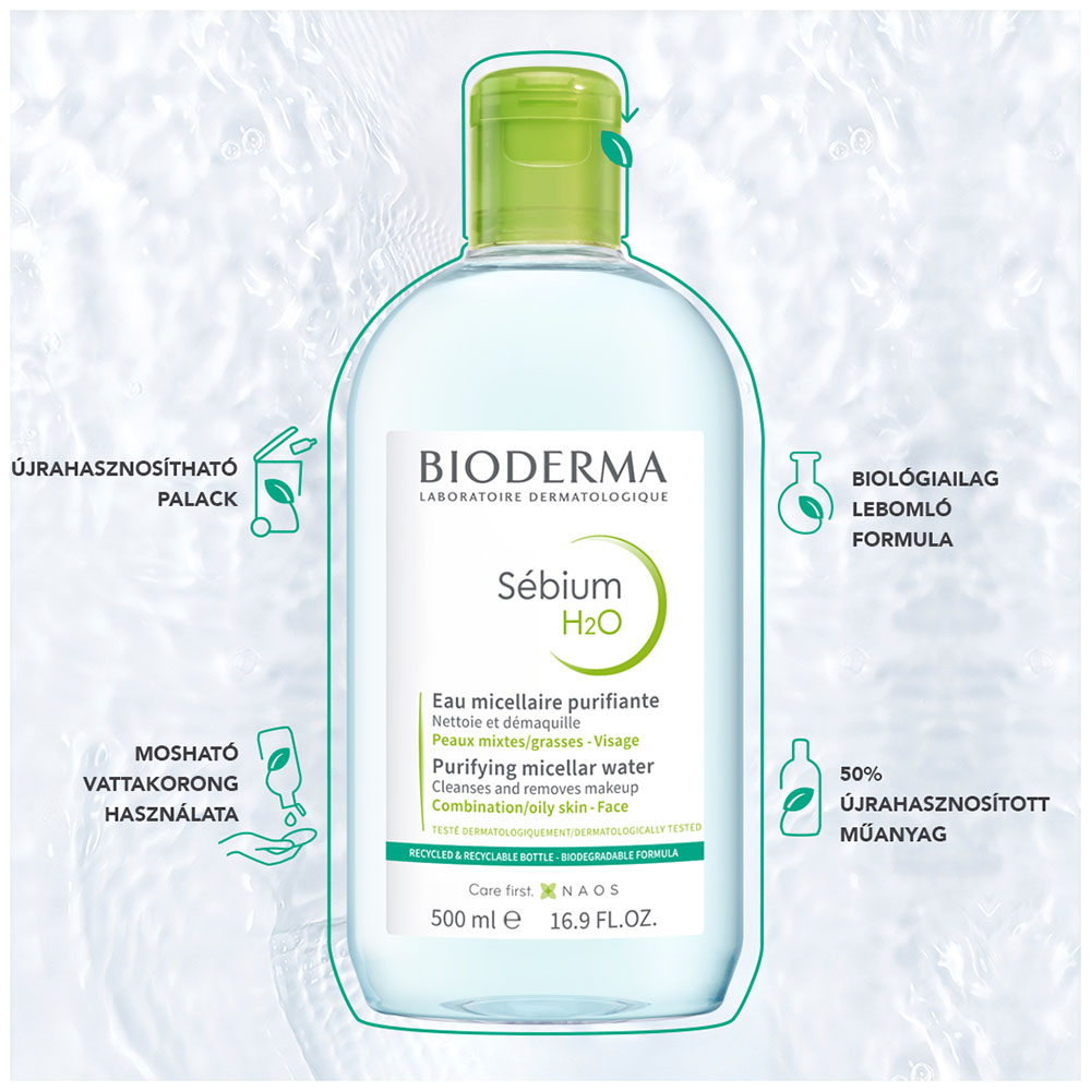 BIODERMA Sébium H2O arc- és sminklemosó micellás víz (500ml)