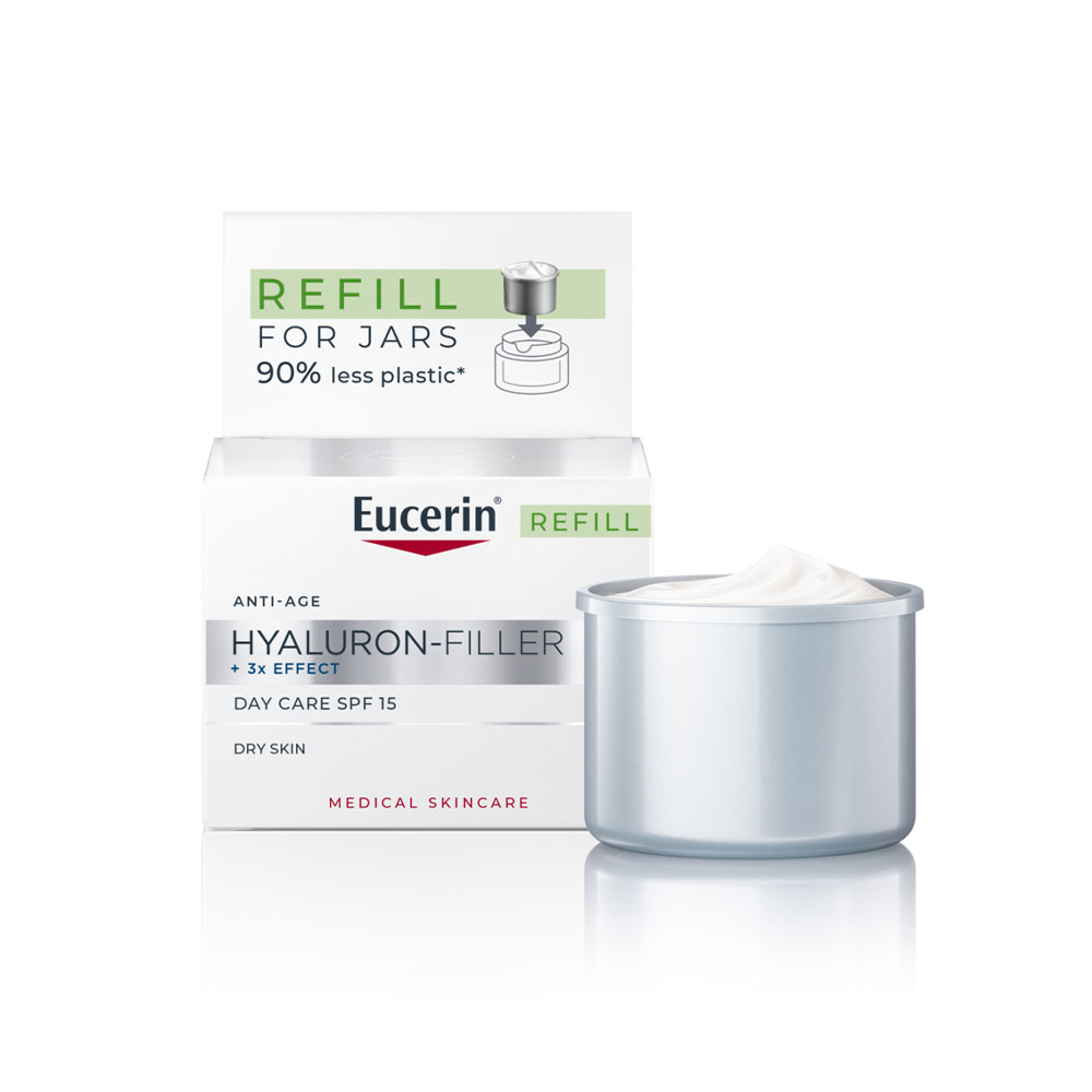 EUCERIN Hyaluron-Filler +3x effect ráncfeltöltő nappali arckrém SPF15 öko-utántöltő (50ml) akciós termékkép 1