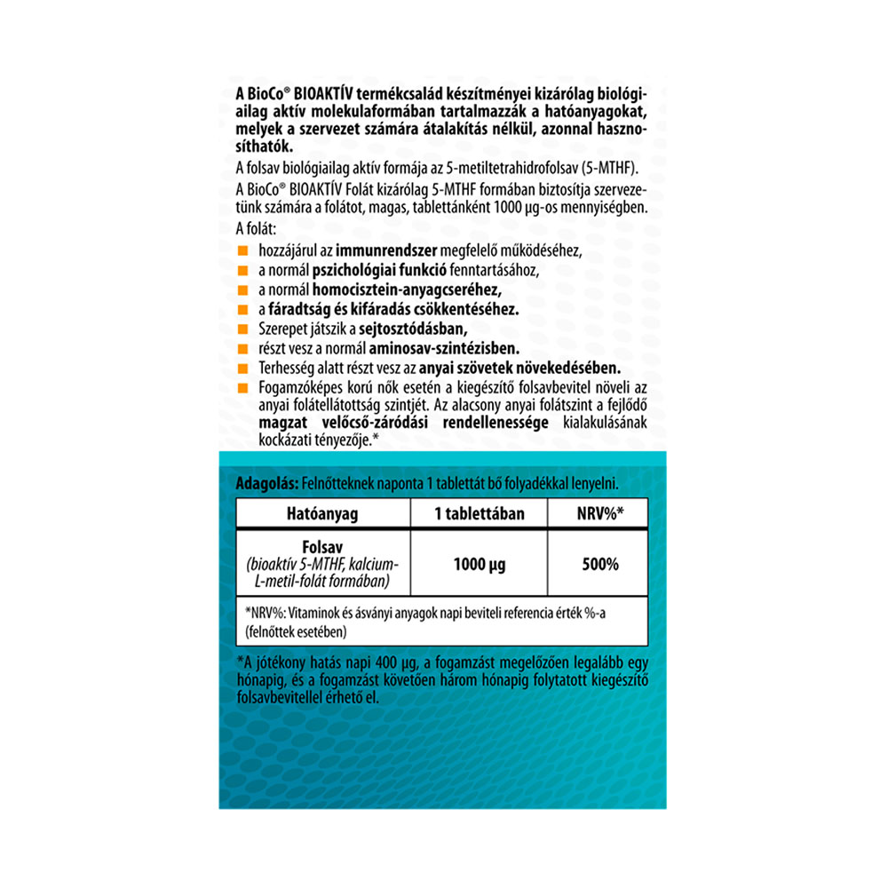 BIOCO Bioaktív Folát 5-MTHF 1000 μg tabletta (30db)