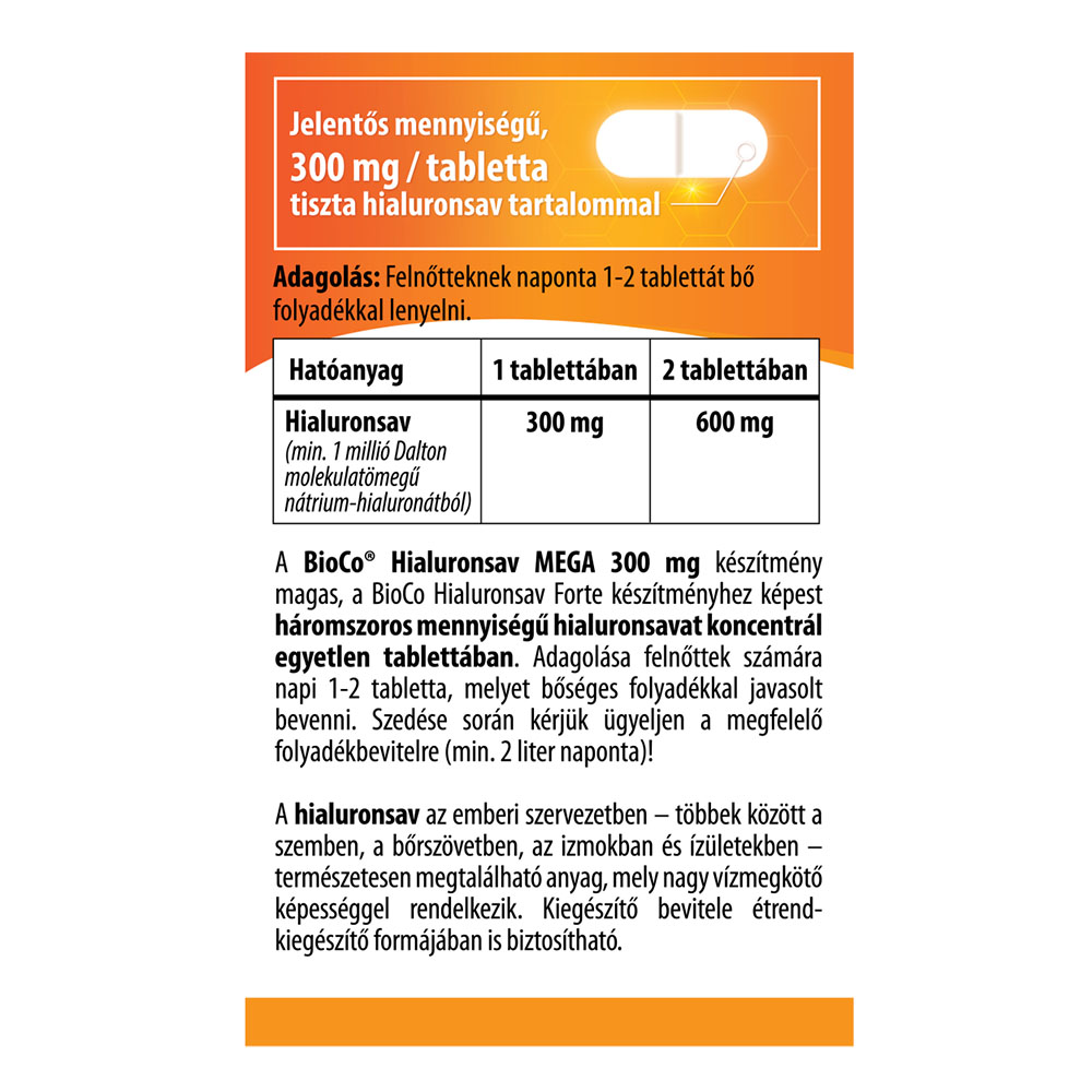 BIOCO Hialuronsav MEGA 300mg tabletta (60db)