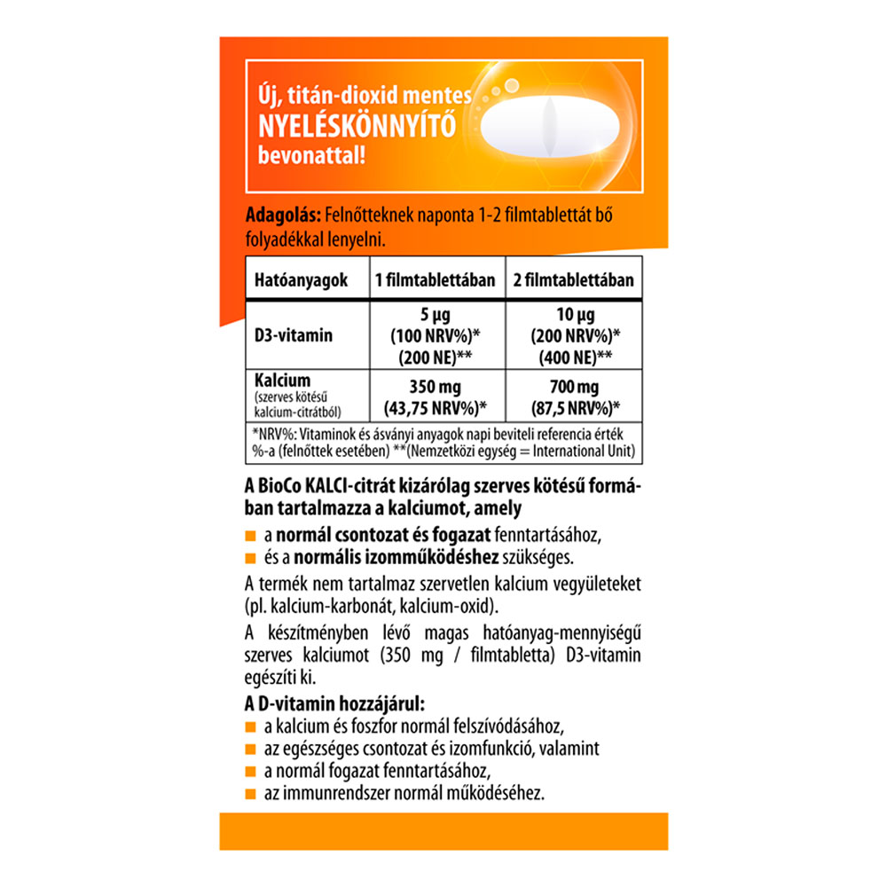 BIOCO Kalci-citrát+D3 vitamin filmtabletta (90db)
