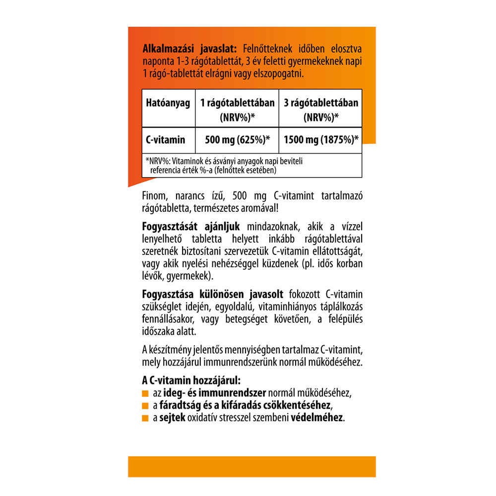 BIOCO C-vitamin 500 mg narancs ízű rágótabletta (100db)