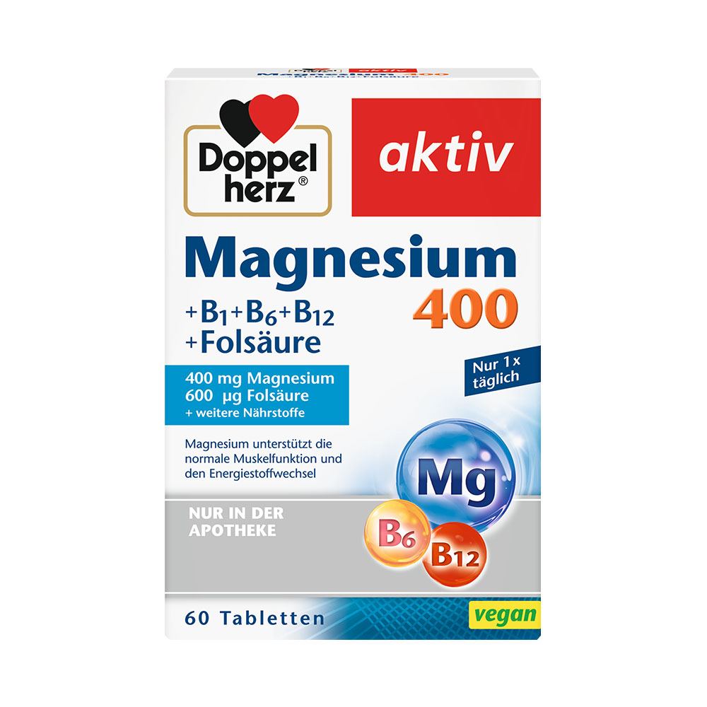 DOPPELHERZ Aktiv Magnézium 400 + B1, B6, B12 vitamin + Folsav tabletta (60db)