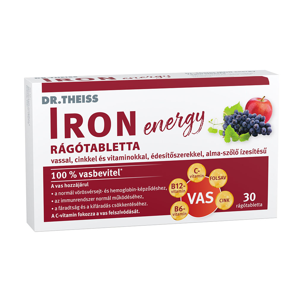 DR. THEISS Iron Energy rágótabletta alma szőlő ízben(30db)