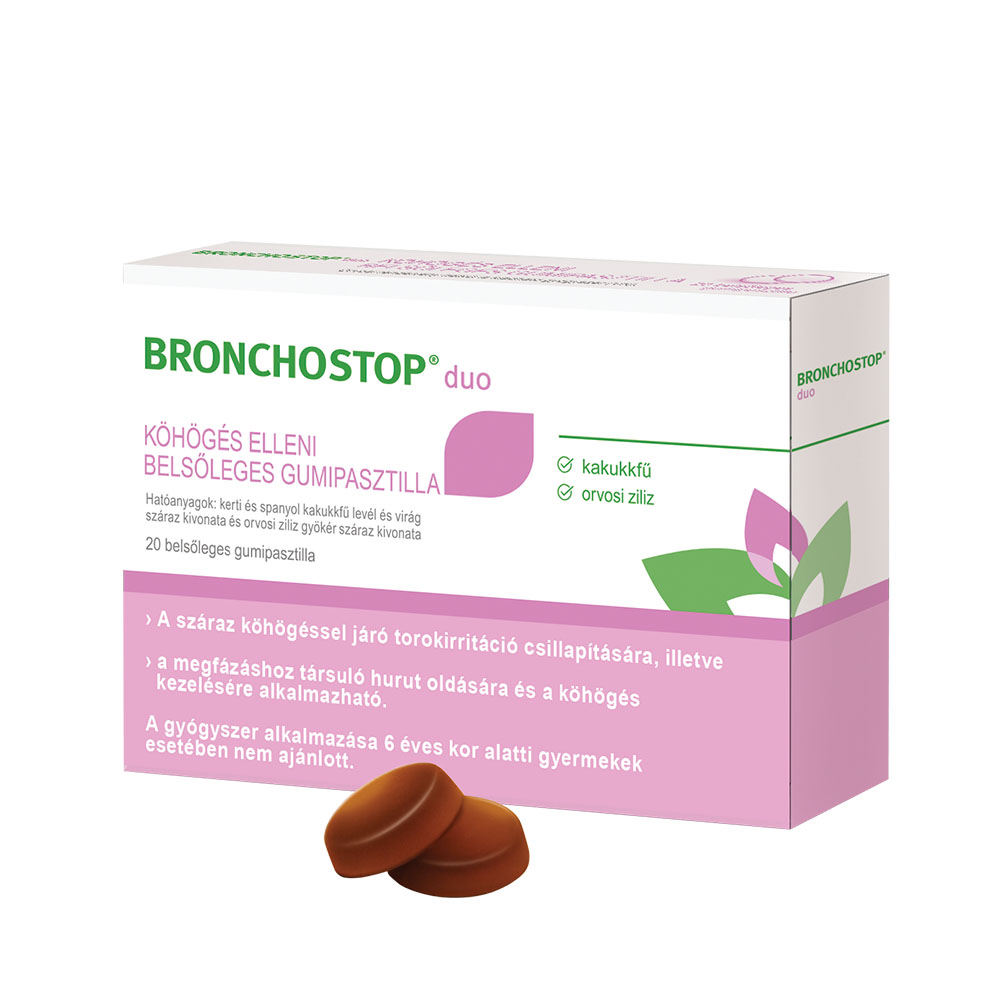 BRONCHOSTOP Duo gumipasztilla köhögés ellen (20db)