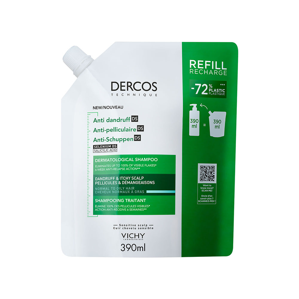 VICHY Dercos DS korpásodás elleni sampon normál és zsíros hajra utántöltő (390ml)