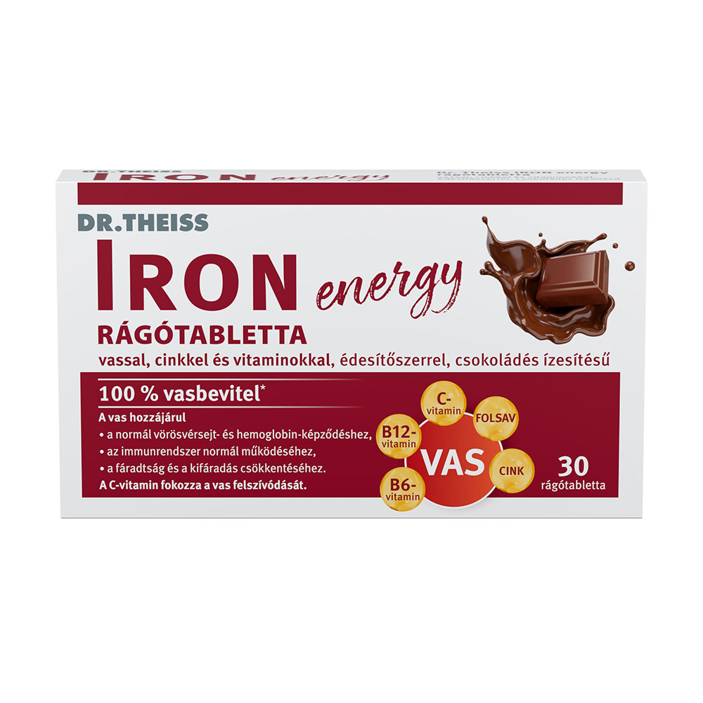 DR. THEISS Iron Energy rágótabletta édesítőszerrel csokoládé ízben (30db)