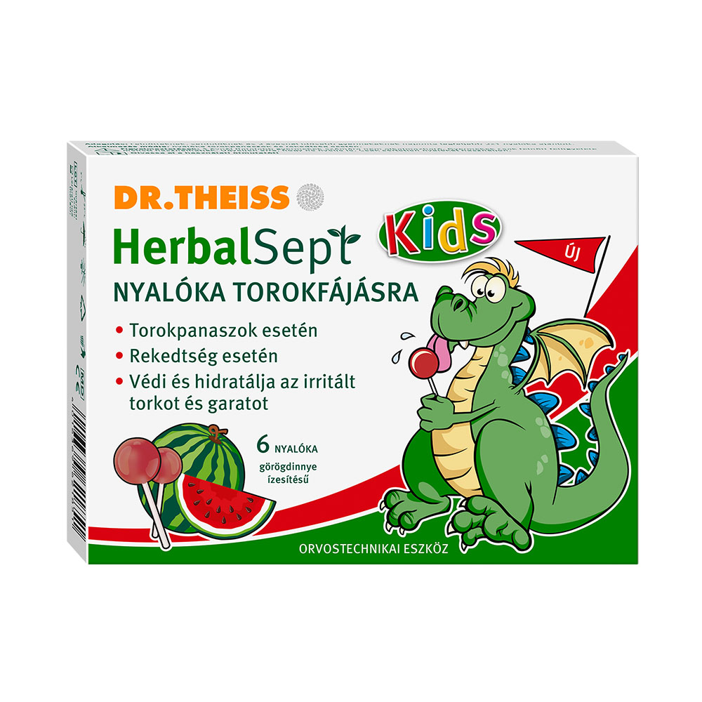 DR. THEISS HerbalSept Kids nyalóka torokfájásra görögdinnye ízesítésű (6db)