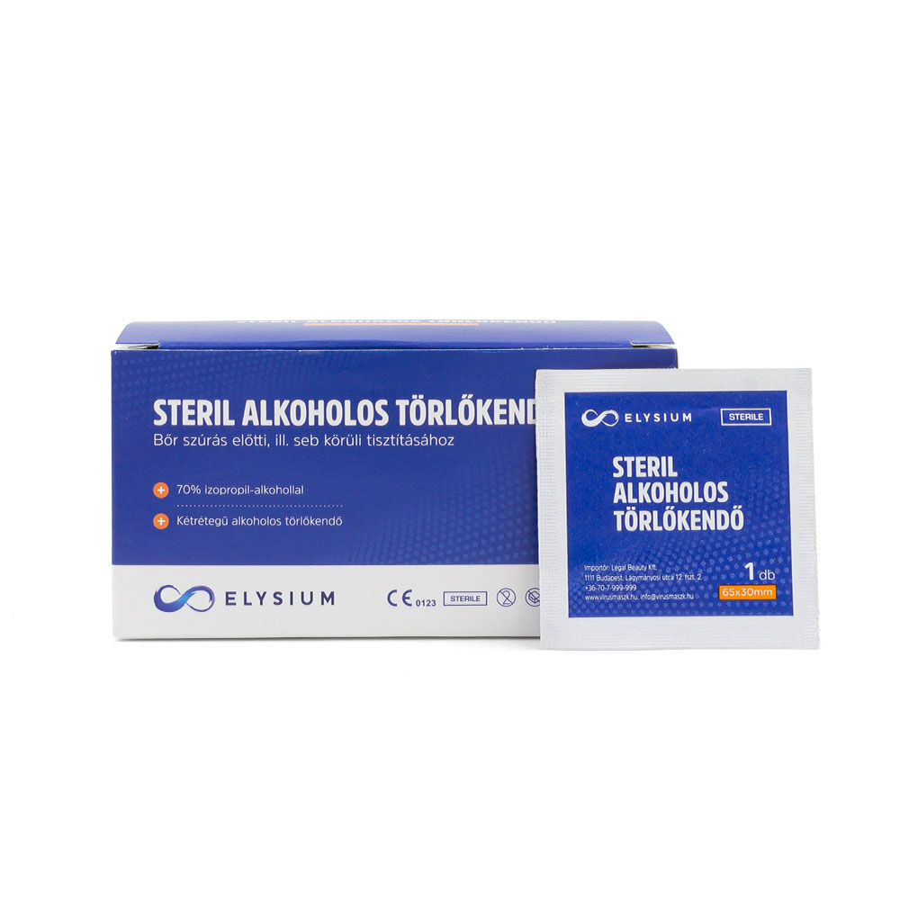 ELYSIUM steril alkoholos törlőkendő 70%-os izopropil-alkohollal (100db)