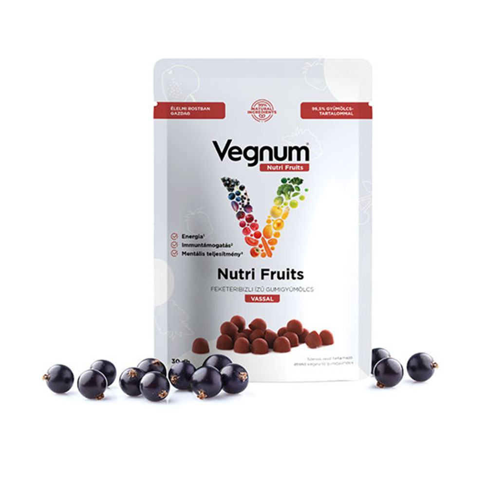 VEGNUM Nutri Fruits feketeribizli ízű gumigyümölcs szerves vassal (30db)