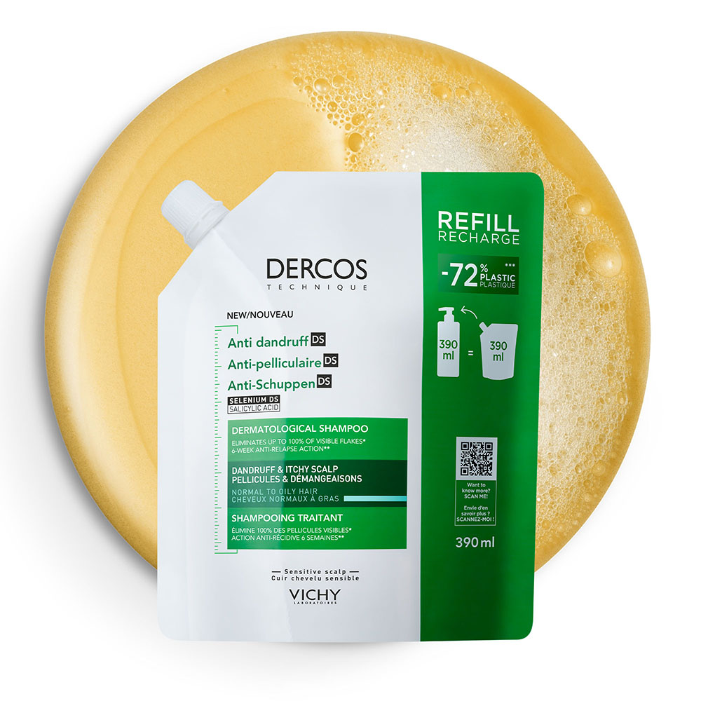 VICHY Dercos DS korpásodás elleni sampon normál és zsíros hajra utántöltő (390ml)