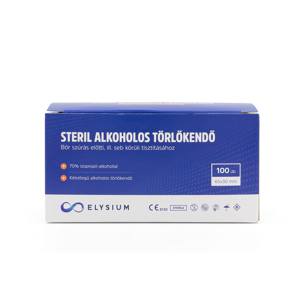 ELYSIUM steril alkoholos törlőkendő 70%-os izopropil-alkohollal (100db)