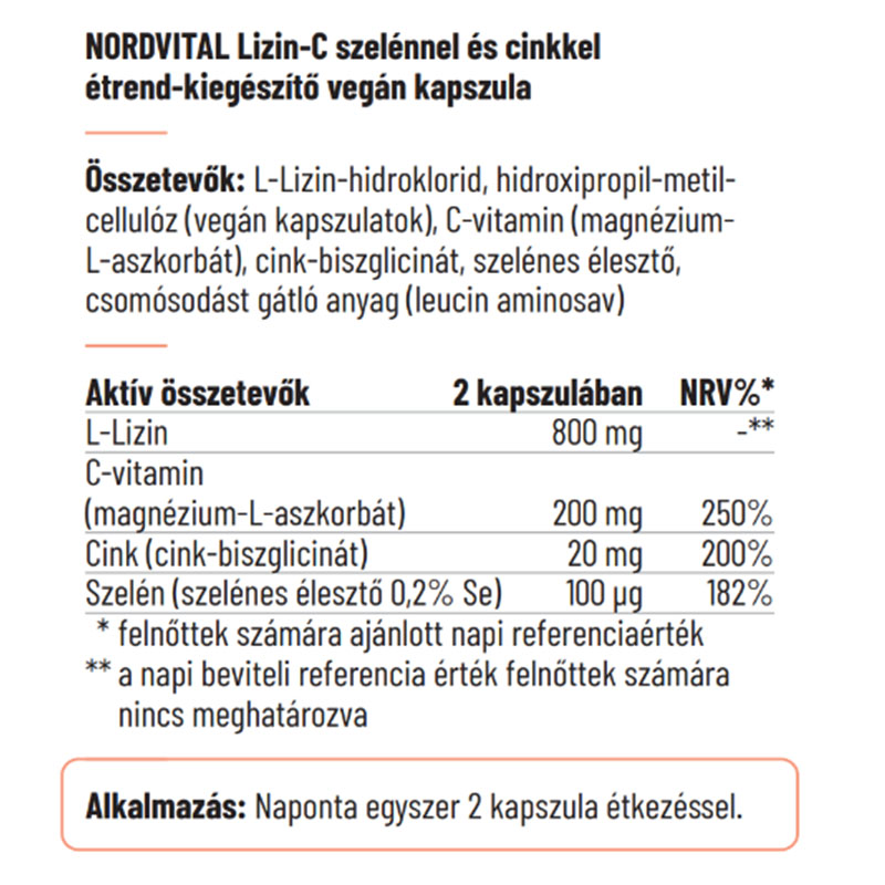 NORDVITAL Lizin-C szelénnel és cinkkel vegán kapszula (60db)