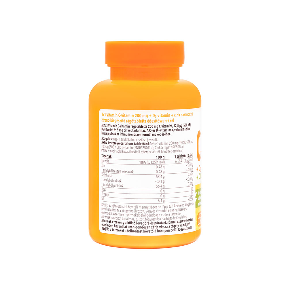 1x1 VITAMIN C-vitamin 200mg + D3-vitamin + cink rágótabletta (90db)