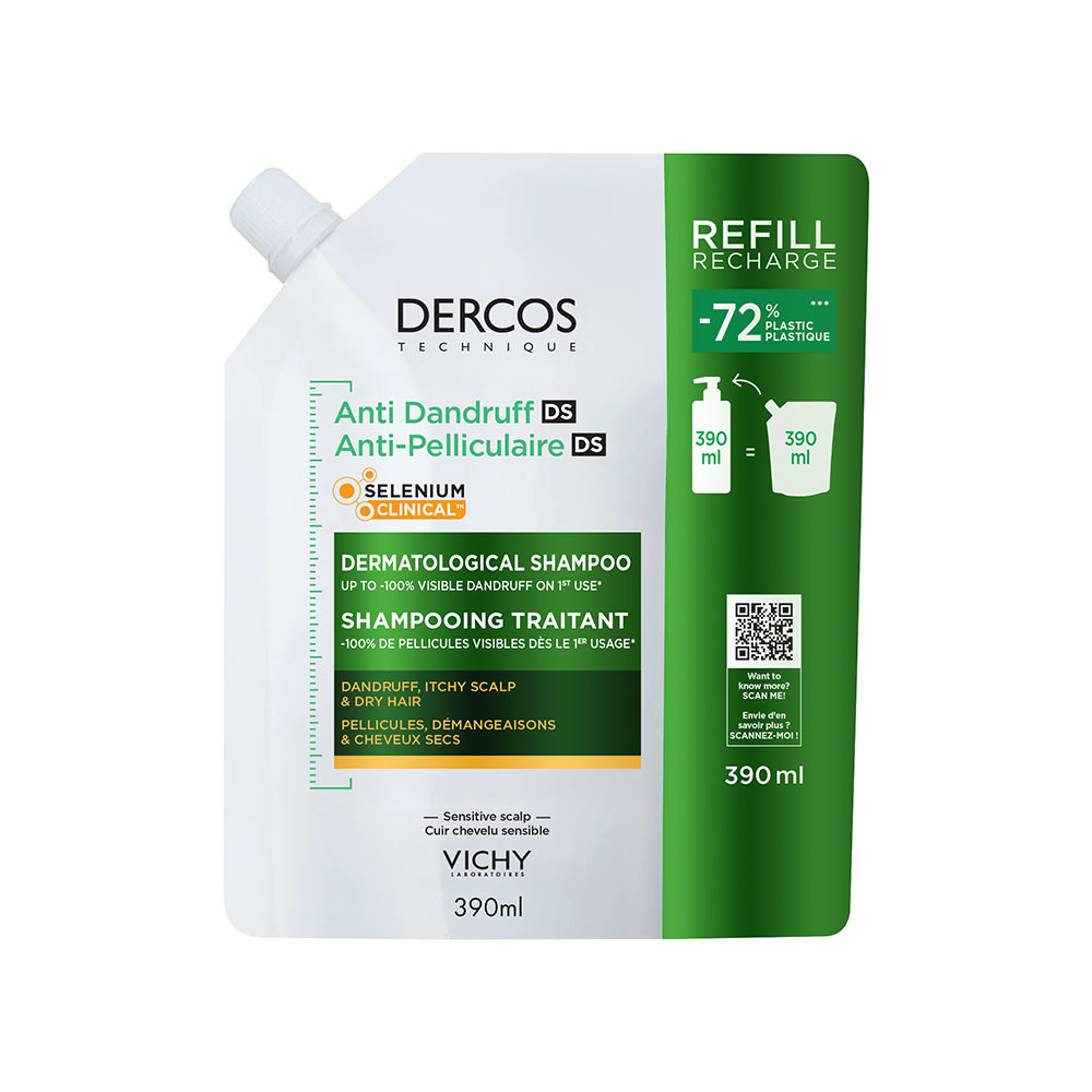 VICHY Dercos DS korpásodás elleni sampon száraz hajra utántöltő (390ml)