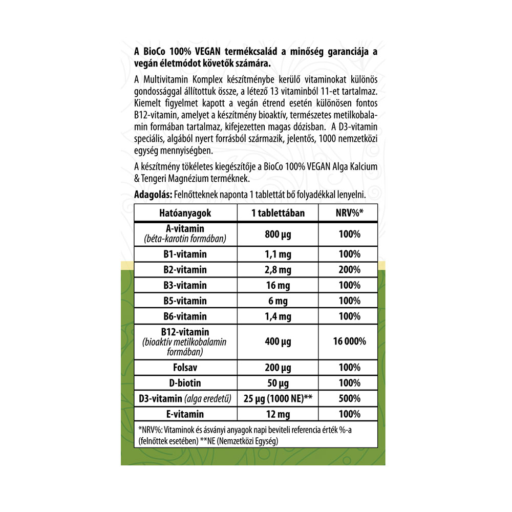 BIOCO 100% Vegan multivitamin komplex tabletta (30db)