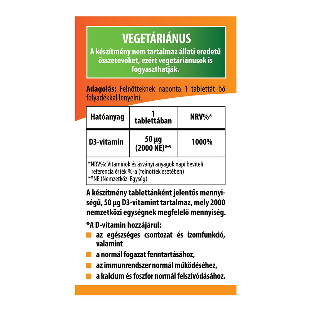 BIOCO D3-vitamin 2000NE tabletta (100db)