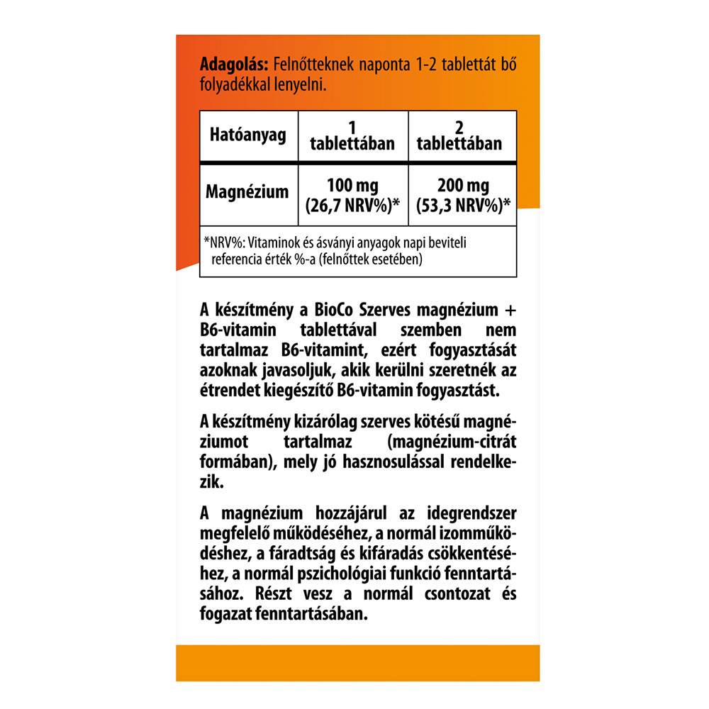 BIOCO Szerves Magnézium STOP B6 tabletta (90db)