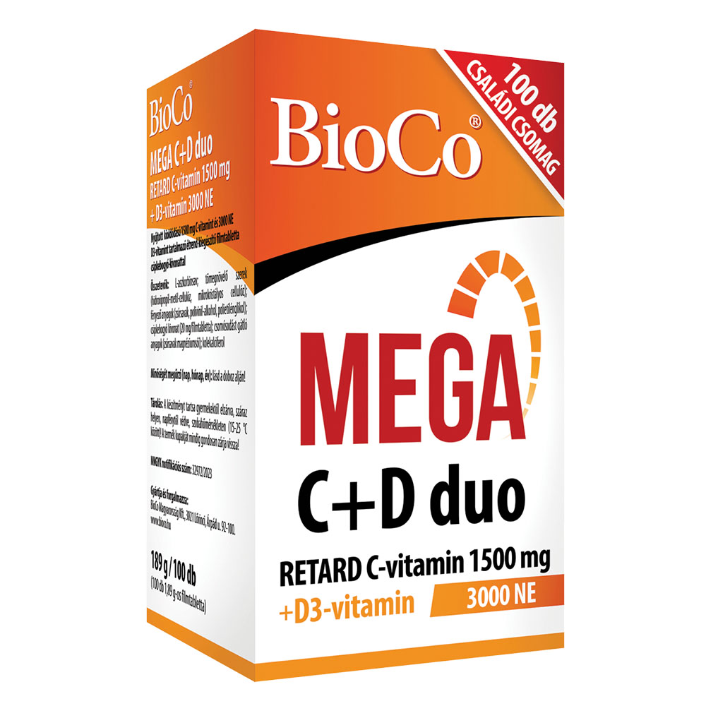 BIOCO Mega C+D duo retard C-vitamin 1500mg + D3-vitamin 3000NE filmtabletta (100db)