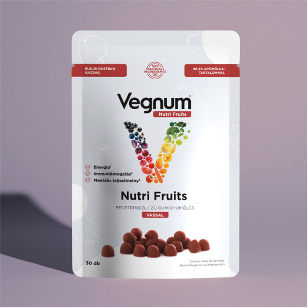 VEGNUM Nutri Fruits feketeribizli ízű gumigyümölcs szerves vassal (30db)