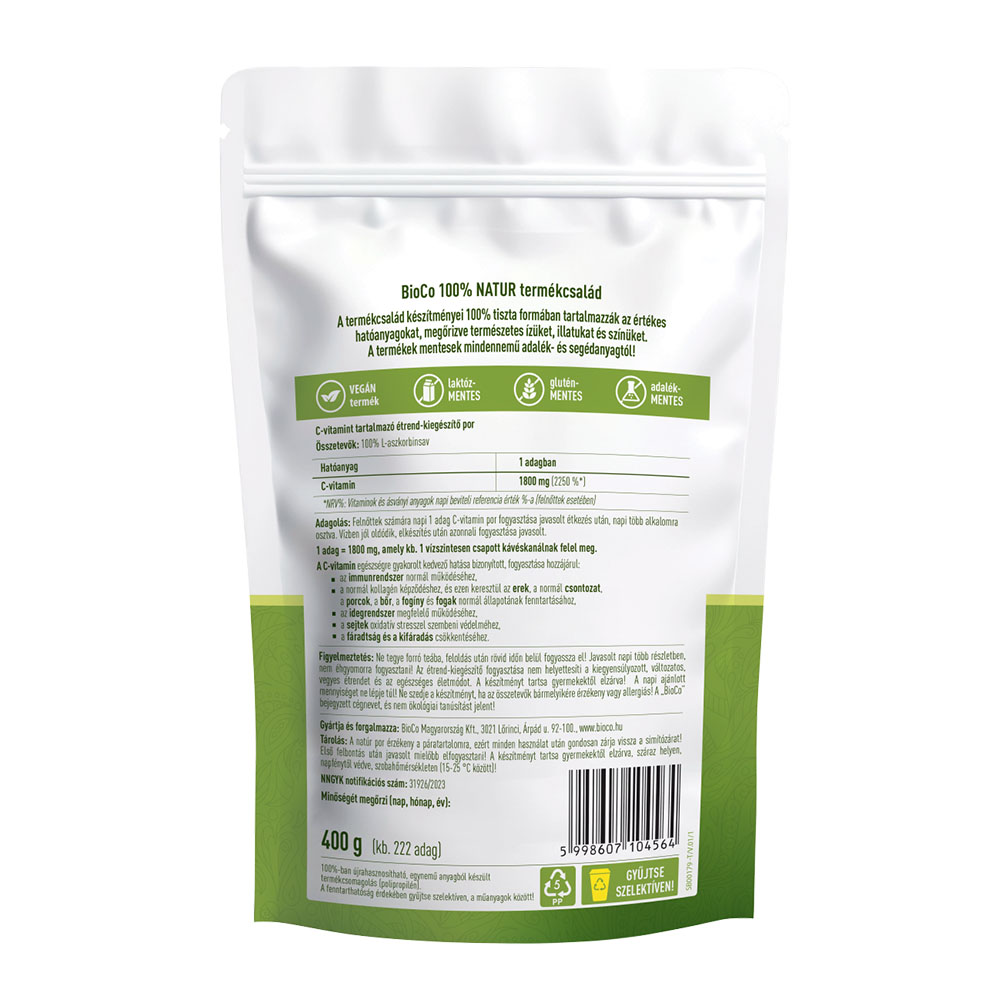BIOCO 100% NATUR C-vitamin Ascorbic Acid tasakos por (400g )