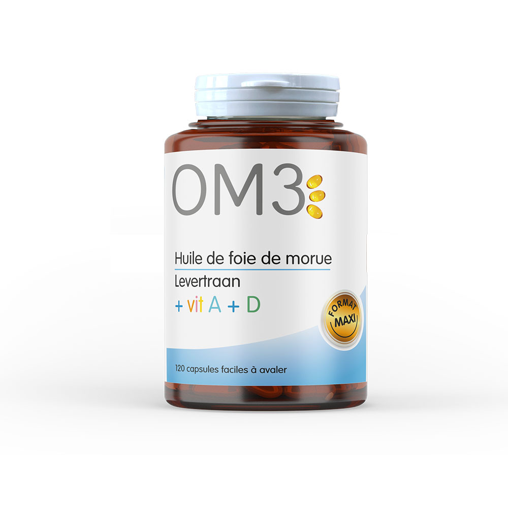 SUPERDIET OM3 Omega3 Tőkehalmájolaj + A + D vitamin lágykapszula (120db)