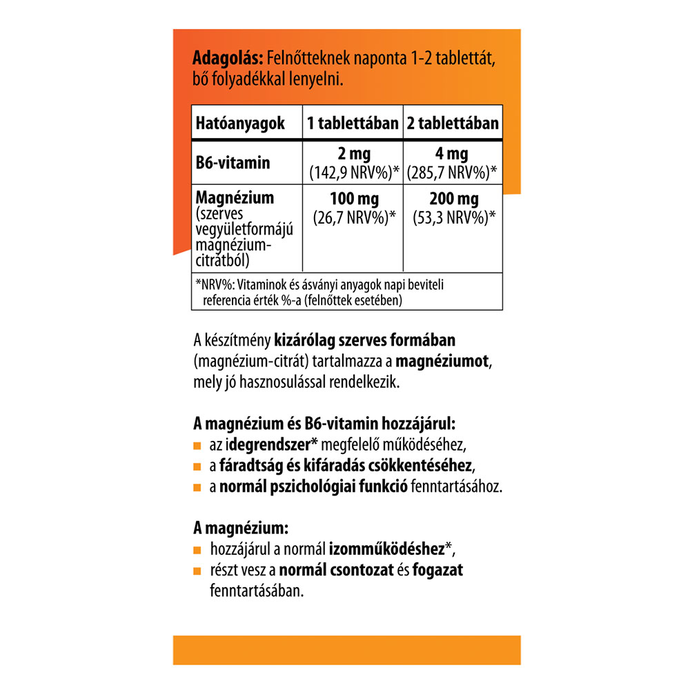 BIOCO Szerves magnézium+B6-vitamin tabletta (90db)
