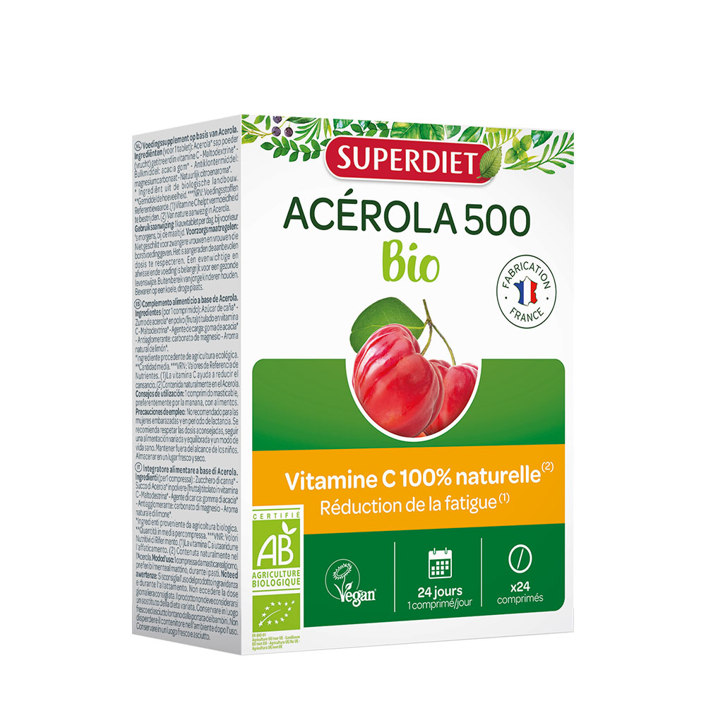 SUPERDIET Acerola 500 Bio Vitamin C rágótabletta (24db)
