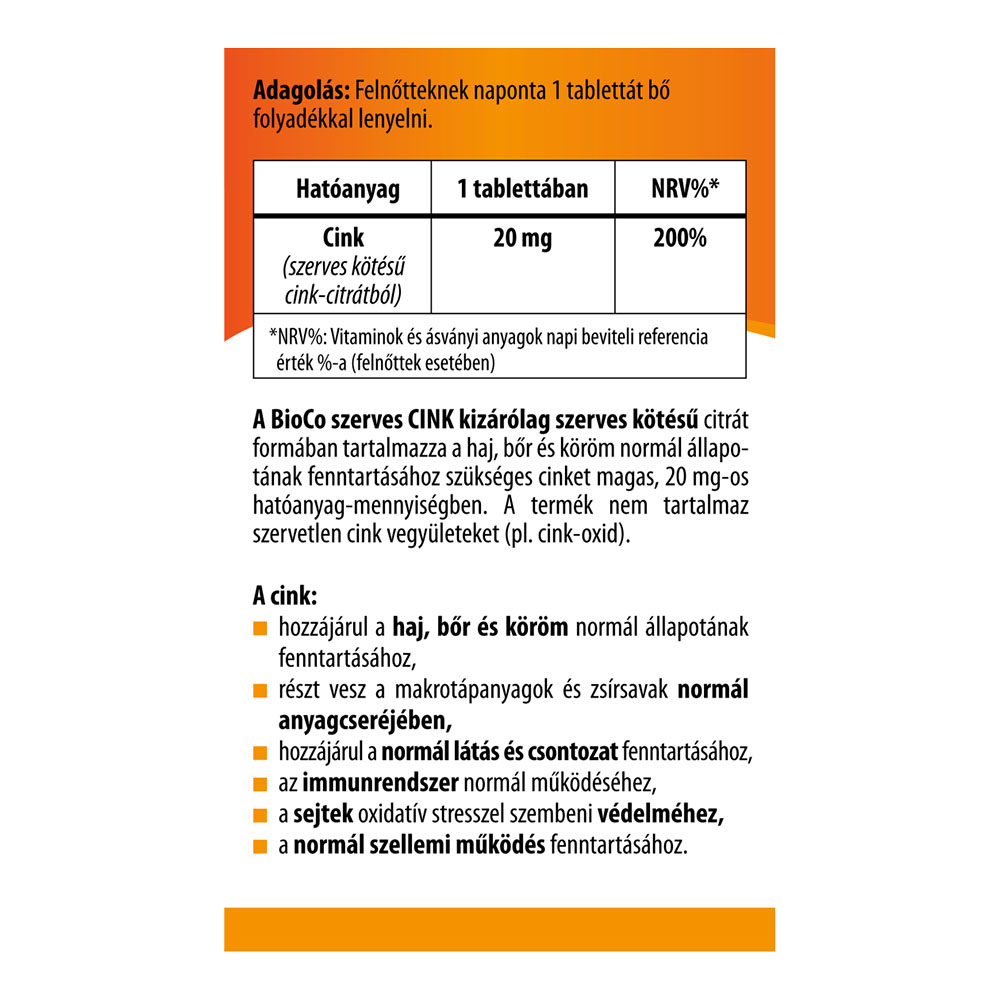 BIOCO Szerves cink tabletta (60db)