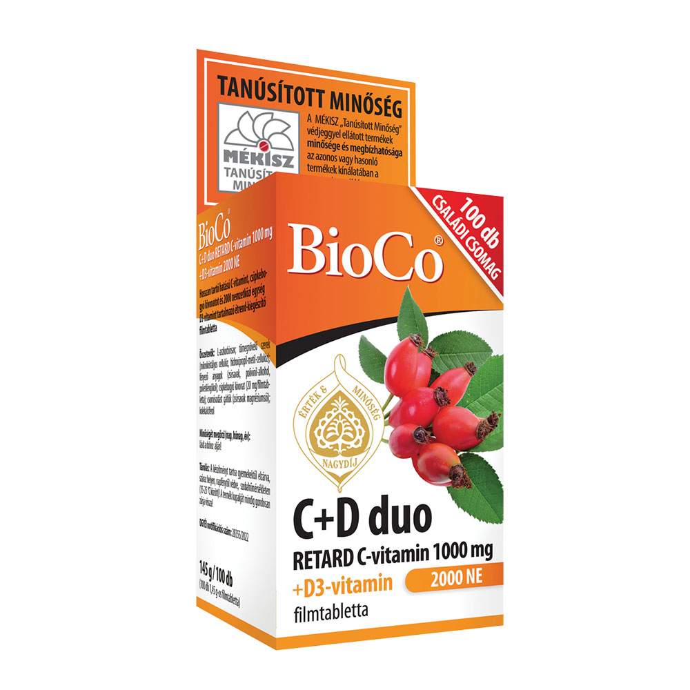 BIOCO C+D duo retard C-vitamin 1000mg + D3-vitamin 2000 NE filmtabletta (100db)