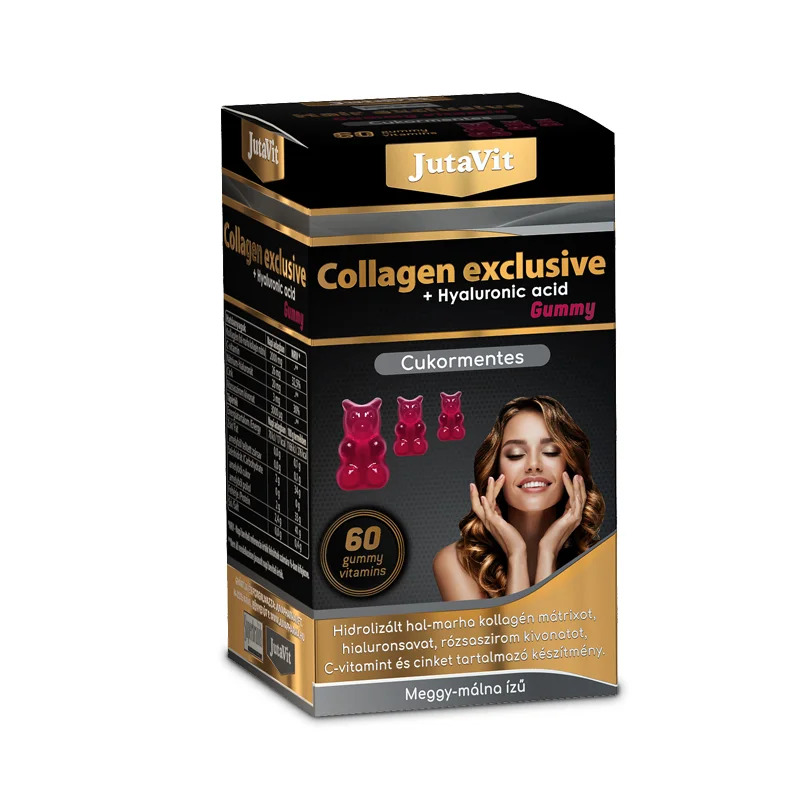 JUTAVIT Collagen Exclusive Gummy Vitamin Hialuronsavval meggy-málna ízben (60db)