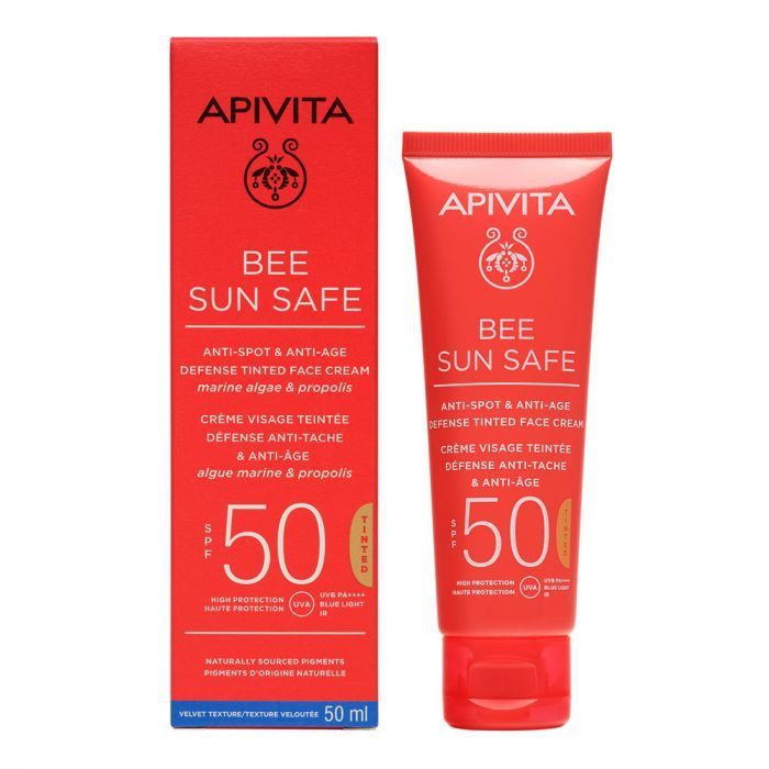 APIVITA BEE SUN SAFE Színezett arckrém ráncok és pigmentfolt ellen SPF50 (50ml)