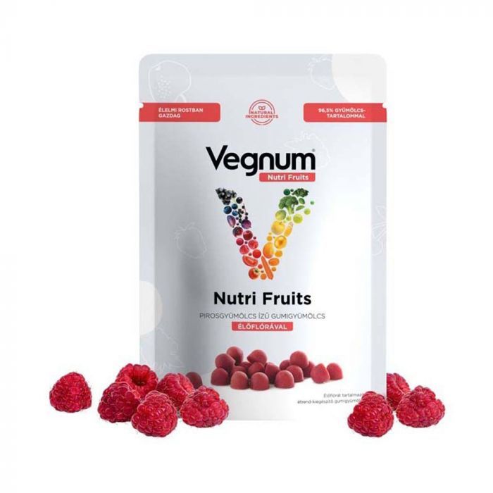 VEGNUM Nutrifruits Pirosgyümölcs ízű gumigyümölcs élőflórával (30db)