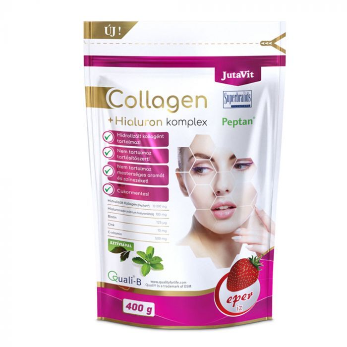JUTAVIT Collagen + Hialuron Komplex italpor - Eper (400g)