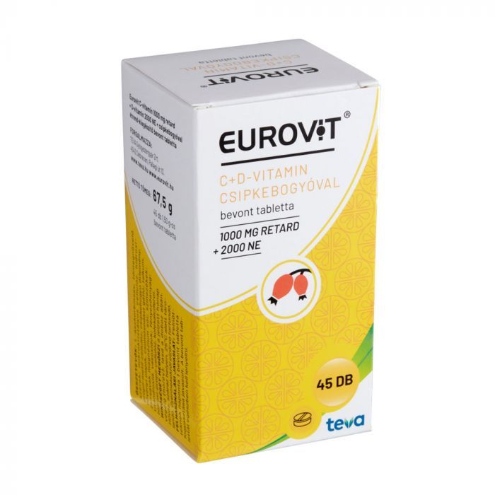 EUROVIT C+D-vitamin csipkebogyóval bevont tabletta (45db)