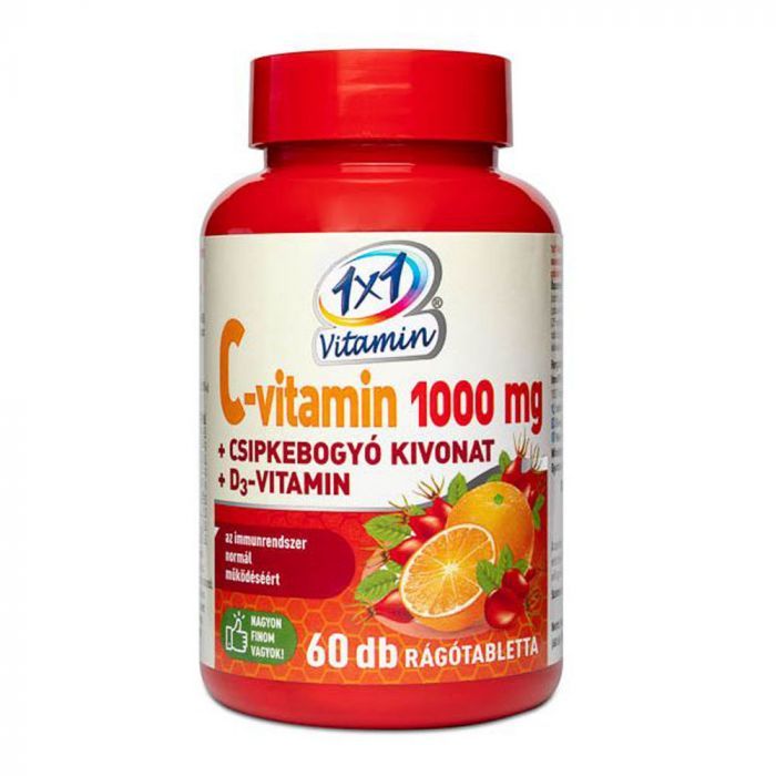 1x1 VITAMIN C-vitamin 1000mg +D3 rágótabletta csipkebogyóval (60db)
