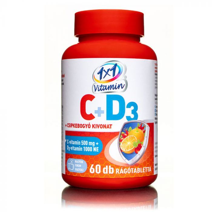 1x1 VITAMIN C-vitamin 500mg + D3-vitamin 1000NE csipkebogyó kivonattal rágótabletta (60db)