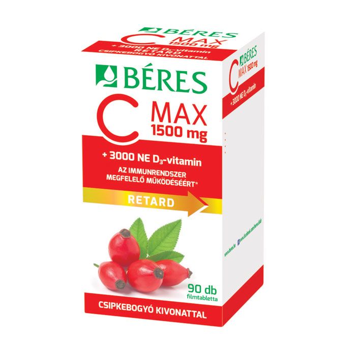 BÉRES C Max c- vitamin 1500 mg csipkebogyó kivonattal + 3000 NE D3-vitamin retard filmtabletta (90db)