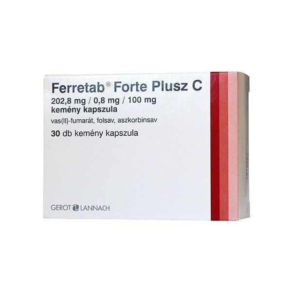 FERRETAB Forte Plusz C 202,8 mg/0,8 mg/100 mg kemény kapszula (30db)