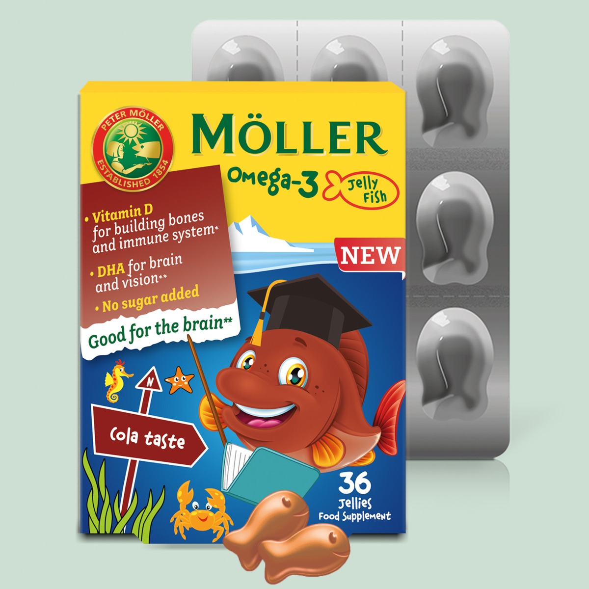 MÖLLER'S Omega-3 halacska gumivitamin kólaízű (36db)