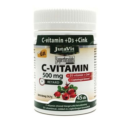 JUTAVIT C - vitamin 500 mg D3 - vitamin + cink + csipkebogyó kivonat retard filmtabletta (45db)